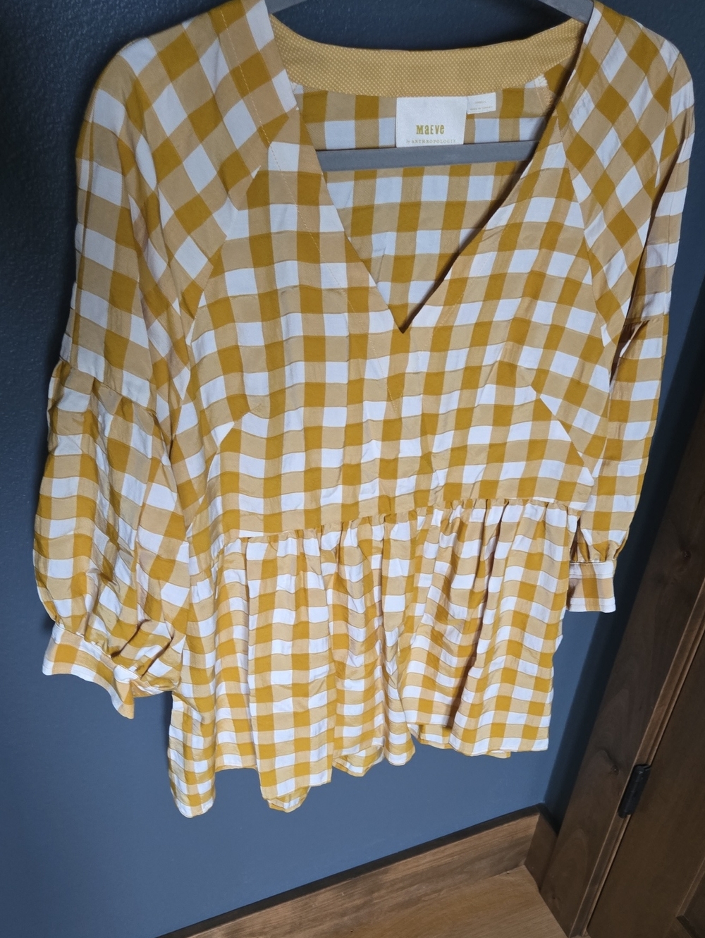 Anthropologie Maeve April Babydoll Gingham Check Blouse XS S M Fall Romantic